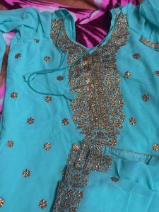 Beautiful Teal Kurta Set with Gold Embroidery