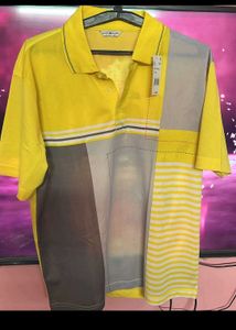 Men's Yellow Geometric Polo T-Shirt