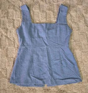 Light Blue Striped Square Neck Top