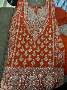 Embroidered Orange &amp; Purple Lehenga Choli Set