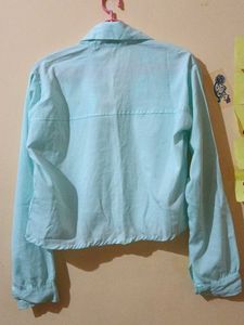 Light Blue Cropped Button-Up Shirt