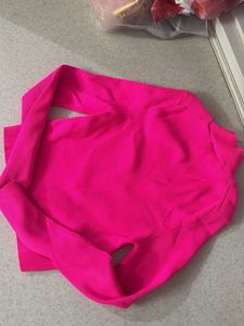 Hot Pink Ribbed Mock Neck Top