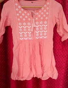 Coral Embroidered Tunic
