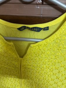 Bright Yellow Embroidered Kurti