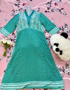 Green Printed Kurta Set for Women