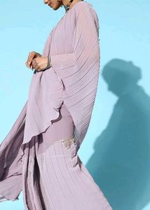 Lavender Pleated Saree with Clutch