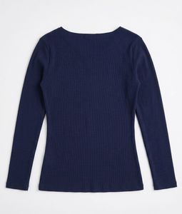 Navy Blue V-Neck Long Sleeve Top