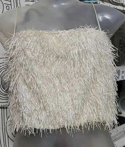 off White Fringed Crop Top