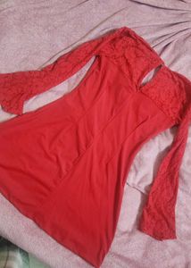 Elegant Red Lace Sleeve Dress