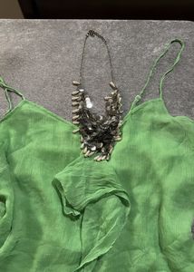 Green Cami Top with Embellished Necklace