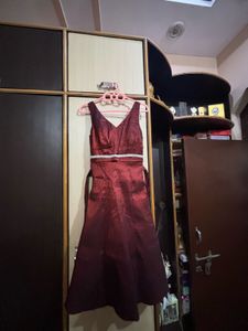 Burgundy Satin Fit &amp; Flare Party Dress | Sleeveles