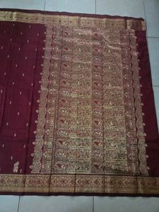 Maroon kanchi pattu Saree with Meenakari/self jari
