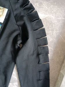 Black Graphic Crop Top &amp; Light Wash Jeans Set