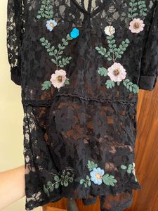 Black Lace Floral Embroidered Top