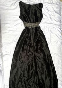 Elegant Black Beaded Waist Dress