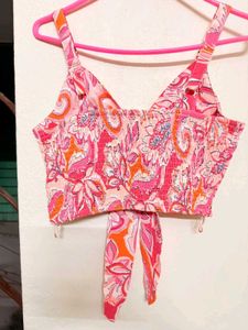 pinteresty zudio Pink Floral Tie-Front Crop Top🌸