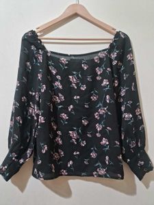 Chic Floral Print Square Neck Button-Up Blouse