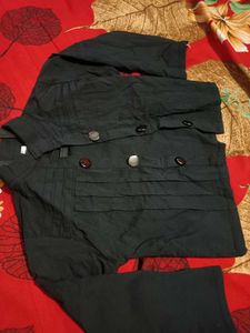 Black Short Double-Breasted Stretchable Jacket