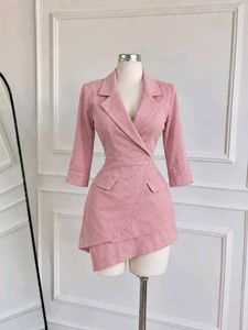Pink Blazer Dress with Asymmetrical Skirt