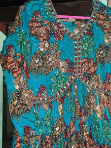 Teal Floral Print Maxi Gown