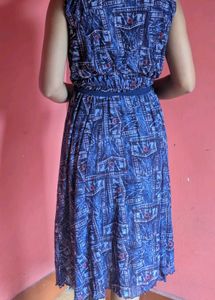 Blue Denim Print Midi Dress