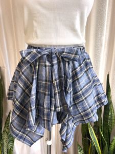 Imported Plaid Asymmetry Skort with Bow Detail