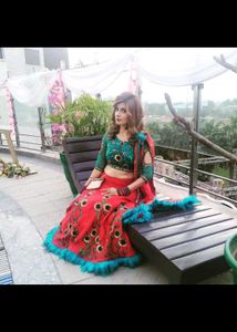 Stunning Teal &amp; Red Lehenga Choli