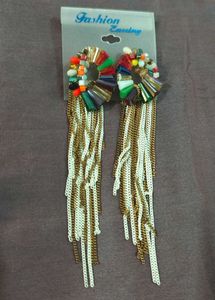 Colorful Beaded Stone Chain Earrings