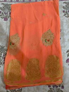 Peach Saree &amp; Blouse Set
