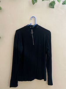Black Zip Neck Long Sleeve Top