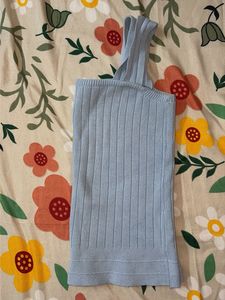 Light Blue Ribbed Button-Up Tank Top