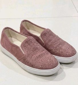 Rhinestone Slip-On Sneakers – Rose/Dusty Pink