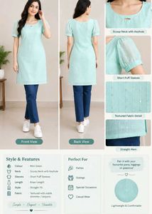 Light Blue Kurta Set with White Pants