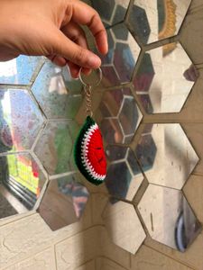 Crocheted Watermelon Slice Keychain