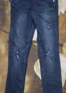 Distressed Dark Wash Dungree Jeans