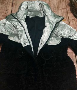 Stylish Silver &amp; Black Faux Fur Jacket