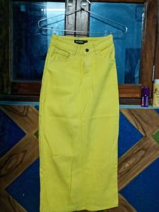 Yellow Denim Midi Skirt