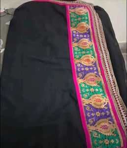 Elegant Black Saree with Vibrant Border unused