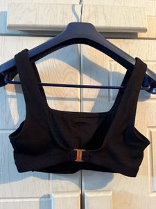 Black Ribbed Square Neck Sports Bra