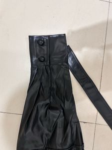 Black Faux Leather Belted Shirt Jacket
