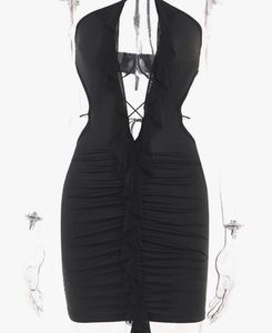 Black Ruffle Bodycon Mini Dress