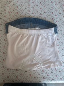 Denim/Cotton strapless graphic tube top