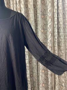 A.N.A Black Cotton Top with Embroidered Sleeves