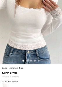White Lace Trim Long Sleeve Top