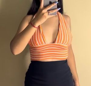 Striped Halter Crop Top