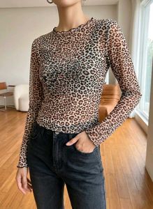 Leopard Print Mesh Top