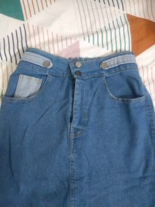 Classic Blue Denim Midi Skirt