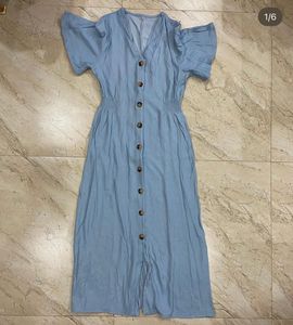 Light Blue Button-Front Midi Dress