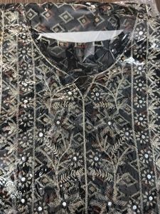 Black Embroidered short frock Kurta
