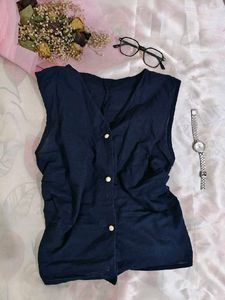 Waistcoat Navy V-Neck Top